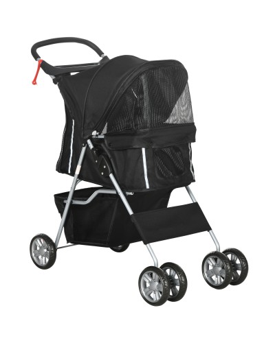 Foldable Dog Stroller with Basket and Cup Holder, Max. Weight 10 kg, 75x45x97cm, Black