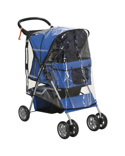 Small Dog Stroller Foldable with Rain Cover, Swivel Wheels and Brakes, Blue