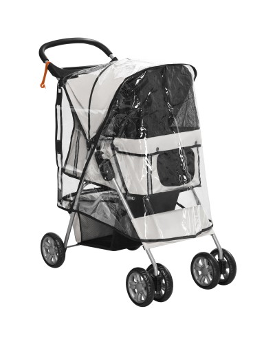 Small Dog Stroller Foldable with Rain Cover, Swivel Wheels and Brakes, Grey