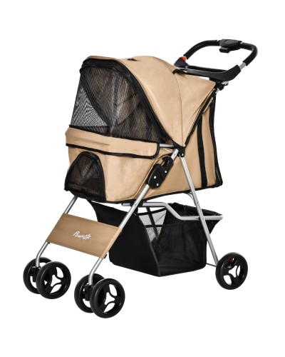 Small and Mini Breed Dog Stroller Foldable with Basket and Cup Holder, 75x46x94 cm, Coffee