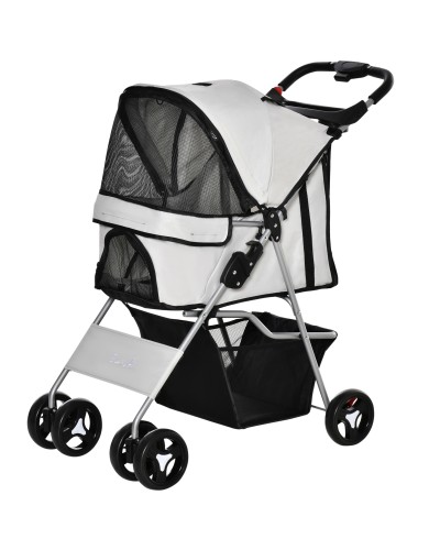 Foldable Dog Stroller with 3 Mesh Windows and Zipper, Iron and Oxford Fabric, 75x46x94 cm, Grey