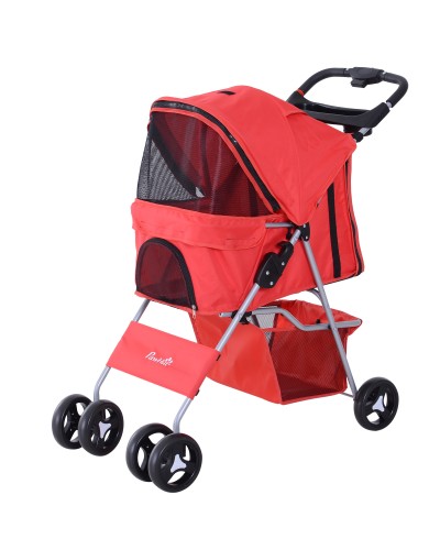 Small Dog Stroller Foldable Pet Stroller with Wheels Brakes Cup Holder Storage Basket 3 Windows