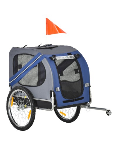  Carrello per Cani con Reti protettive, Bandierine e Catarifrangenti, 130x73x94 cm, Blu e Grigio
