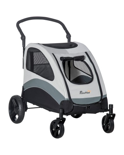  Passeggino per Cani di Taglia Media con 4 Ruote, Borsa Portaoggetti e Finestra a Rete, 107x67x102 cm, Grigio