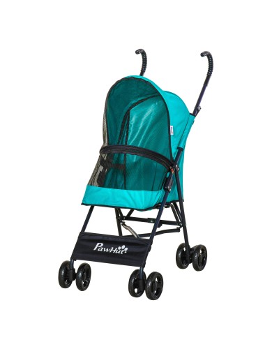  Passeggino per Cani Piccoli Pieghevole, Ruote Girevoli con Freno in EVA e Guinzaglio di Sicurezza, 65x42x94cm Verde