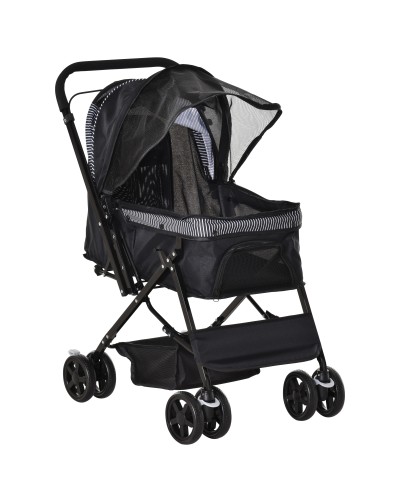 Small Dog Stroller Foldable with Rotating Handlebar and Storage Basket, Black