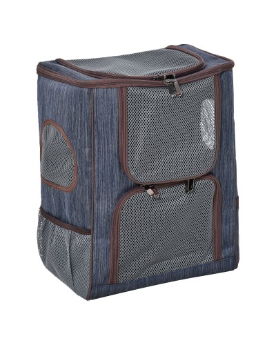 Oxford Pet Carrier Backpack for Cats and Dogs, Removable Washable Pad, Breathable Mesh Inserts, 35x28.5x45cm, Blue Brown