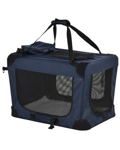 3-Entry Dog Carrier with Cushion and Storage Pockets, Blue Oxford Fabric and Metal, 70x51x50 cm