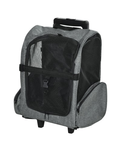 2-in-1 Dog and Cat Carrier Backpack with Side Pockets, Telescopic Handle and Wheels, 42x25x55cm, Grey
