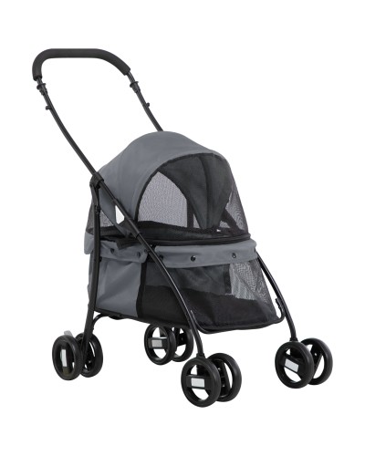 Foldable Dog Stroller with Adjustable Canopy, Bag and 2 Leashes, 82x47x97 cm, Grey and Black