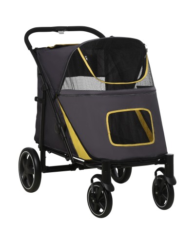Medium Breed Foldable Dog Stroller with Zippered Entries and Mesh Windows, 112x65x100 cm