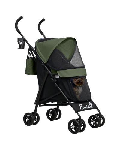  Passeggino per Cani con 2 Finestre a Rete, in Acciaio e Tessuto Oxford, 76x44x103 cm, Nero e Verde Scuro