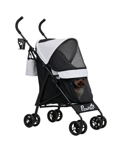  Passeggino per Cani con 2 Finestre a Rete, in Acciaio e Tessuto Oxford, 76x44x103 cm, Nero e Grigio Chiaro