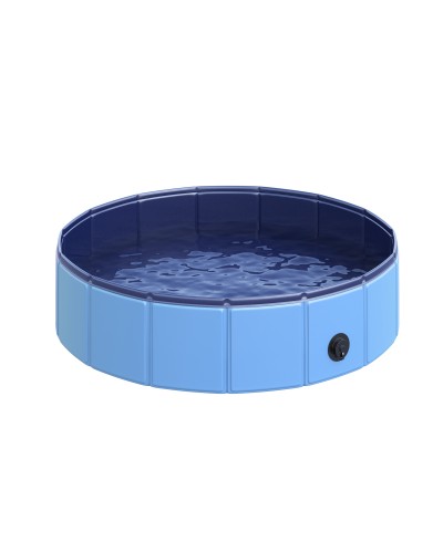  Piscina Pieghevole per Cani in Plastica con Bordo Stabile per Animali Domestici, Ø80 x 20 cm, Blu