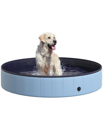 Foldable Portable Pet Bath Pool for Dogs Cats PVC Light Blue Φ160 x 30cm