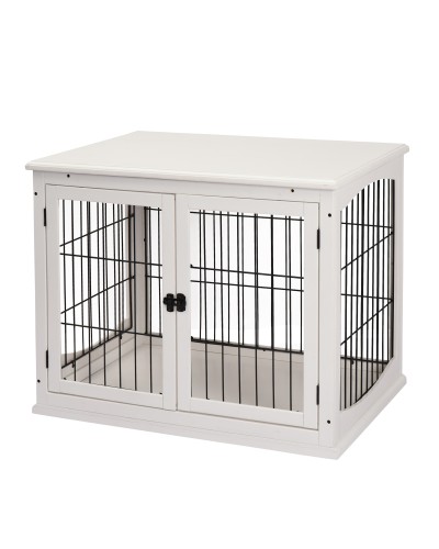 Casetta per Cani Fino 30kg da Interno in Legno e Acciaio, 58.5x81x 66cm - Bianco