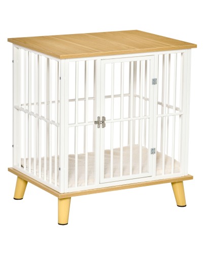  Casetta per Cani Piccoli da Interno con Cuscino Rimovibile e Lavabile, 64.5x48x 70.5cm, Quercia