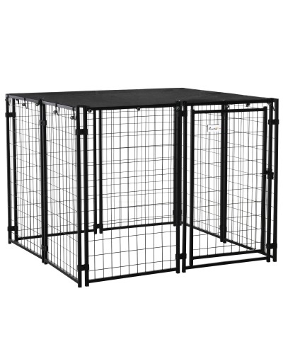 Foldable Dog Playpen with Cover, 8 Panels with Lockable Door, 141x141x113cm, Black