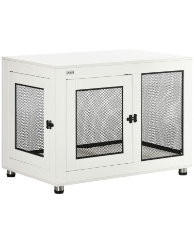  Casetta per Cani Taglia Grande con 2 Porte Bloccabili e Cuscino Lavabile, 94x60x71.5 cm, Bianco