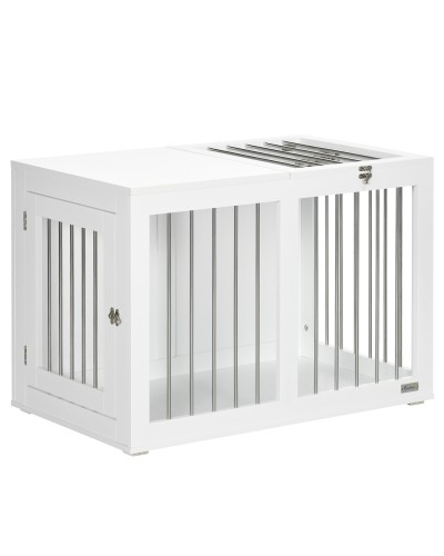  Casetta per Cani Taglia Media con 2 Porte Bloccabili, Gabbia in Acciaio e MDF, 80x50x56.5 cm, Bianco