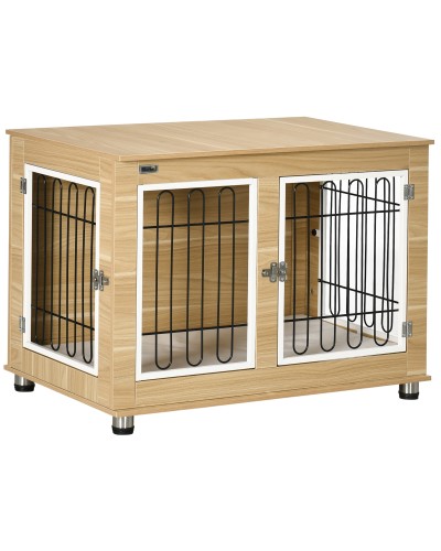 Medium to Large Dog House with 2 Lockable Doors and Washable Cushion, 90x58x65 cm, Oak