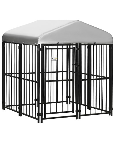  Kennel Recinto per Cani di Taglia Piccola e Media, Galline e Anatre con Tettuccio, 122x122x13 cm