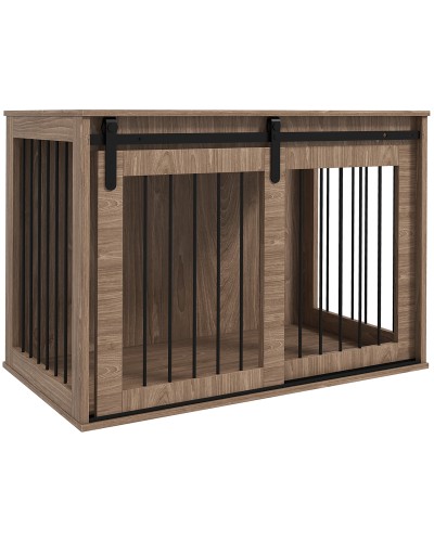 Casetta per Cani Grandi con Porta Scorrevole per Interno in Legno, 98x58x61cm, Marrone