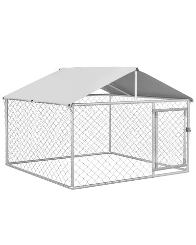 Medium Outdoor Dog Kennel with Waterproof Roof, 200x200x150cm, Silver