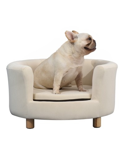 Padded Dog and Cat Sofa Bed with Backrest and Removable Cushion, 65x64x37cm, Cream