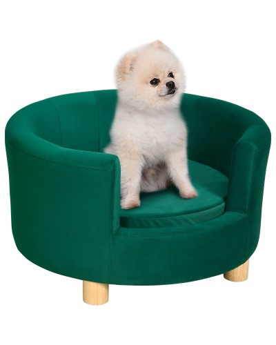  Divano per Cani Imbottito con Schienale e Cuscino Rimovibile, Cuccia per Gatto da Interno, 65x64x37 cm, Verde