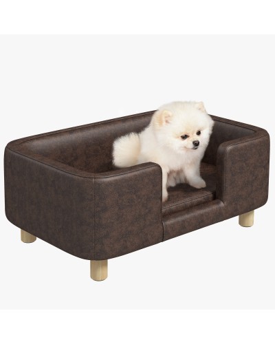 Pet Sofa Bed, Removable Foam Cushion, Small Medium Dog, Dark Brown 74x48.5x31cm