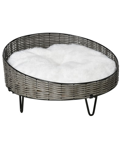 PE Rattan Pet Bed with Washable Plush Cushion, Φ60x32cm Dark Grey