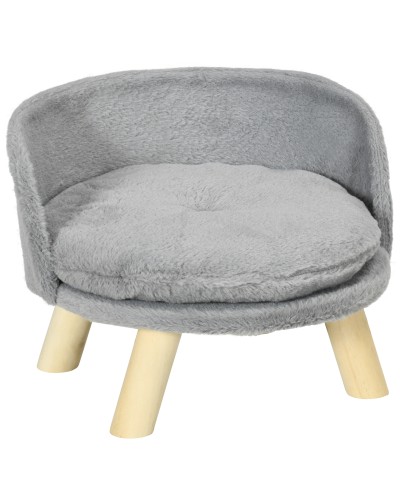  Divano per Gatti e Cani Rotondo in Peluche e Legno con Cuscino Extra, Ø40.5x33 cm, Grigio
