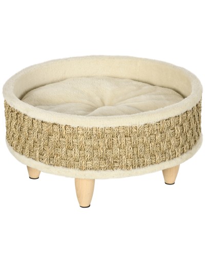 Small Pet Bed for Dogs and Cats in Chipboard with Raised Bottom and Cushion, Ø48x24.5 cm