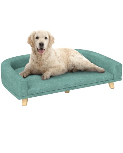  Divano per Cani di Taglia Grande con Gambe Rialzate e Cuscino Sfoderabile, 98x67x25 cm, Verde Chiaro