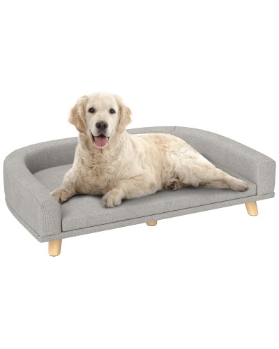  Divano per Cani di Taglia Grande con Cuscino Sfoderabile, in Poliestere e Legno, 98x67x25 cm, Grigio