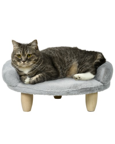  Cuccia Divanetto per Cani e Gatti Sfoderabile in Peluche con Schienale, 47x40x20 cm, Grigio