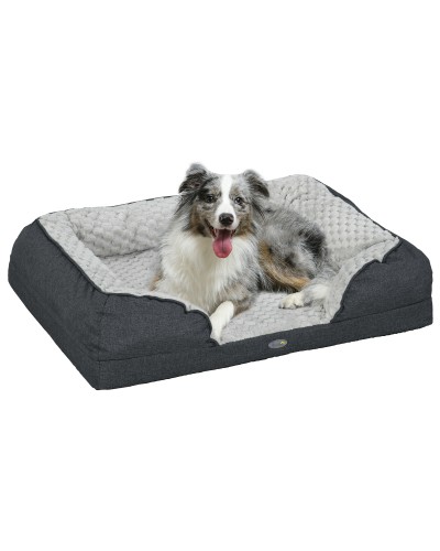  Lettino per Cani Taglia Media Imbottito con Cuscino Rimovibile Lavabile, 90x69x21cm, Grigio Carbone