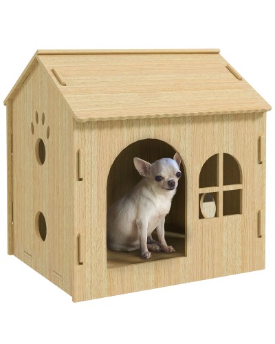  Casetta per Cani da Interni con Finestrella e Ingresso Anteriore, in Legno, 49.5x41x51 cm, color Rovere