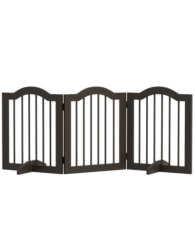  Cancellino per Cani Pieghevole a 3 Sezioni in Legno, 154.5x29.5x61cm, Caffè