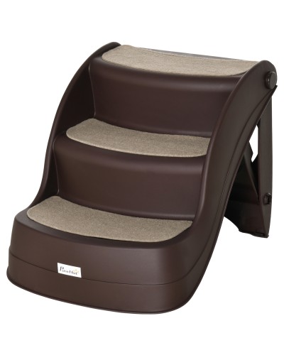 Foldable Dog Steps 3-Step Non-Slip PP Pet Stairs, 49x38x38 cm, Brown