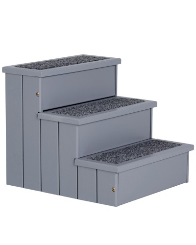 3-Step Dog Stairs with Non-Slip Mat and Interior Storage, 40.5x44.5x38cm, Grey