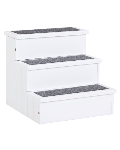  Scaletta per Cani a 3 Gradini con Tappeto Antiscivolo e Spazio Interno, 40.5x44.5x38cm, Bianco