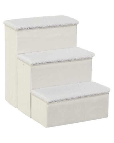  Scaletta per Cani a 3 Gradini con Vano Contenitore, Pieghevole e Lavabile, 40x54x48 cm, Bianco