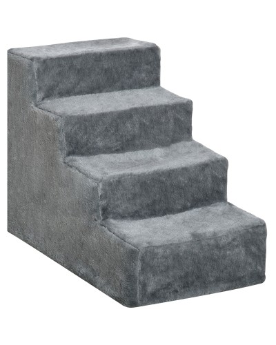  Scaletta per Cani Portatile a 4 Gradini, in Flanella Sfoderabile e Truciolato, 60x35x44 cm, Grigio