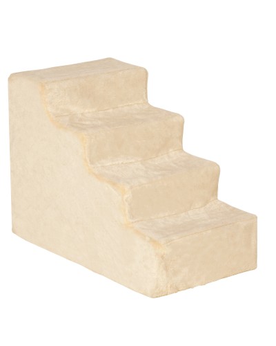  Scaletta per Cani Portatile a 4 Gradini, in Flanella Sfoderabile e Truciolato, 60x35x44 cm, Beige