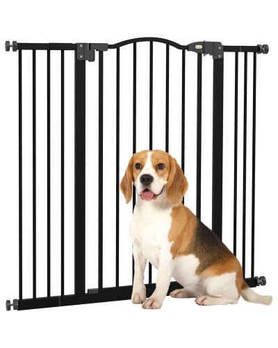 Extendable Dog Gate with 4 Adjustable Screws, Metal and Plastic, 74-100x94 cm, Black