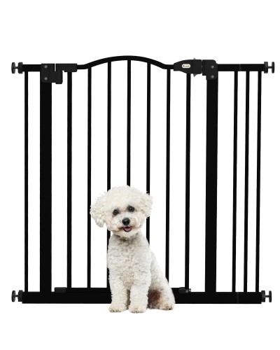 Extendable Dog Gate with 2 Locks and Auto-Close, Metal and Plastic, 74-87x78 cm, Black
