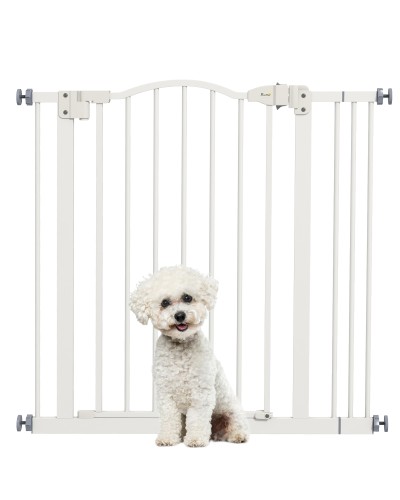 Extendable Dog Gate with 2 Locks and Automatic Closing, Metal and Plastic, 74-87x78 cm, White