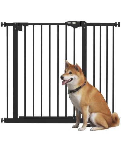  Cancellino per Cani Regolabile con Chiusura Automatica, in Acciaio e Plastica, 74-100x77 cm Nero